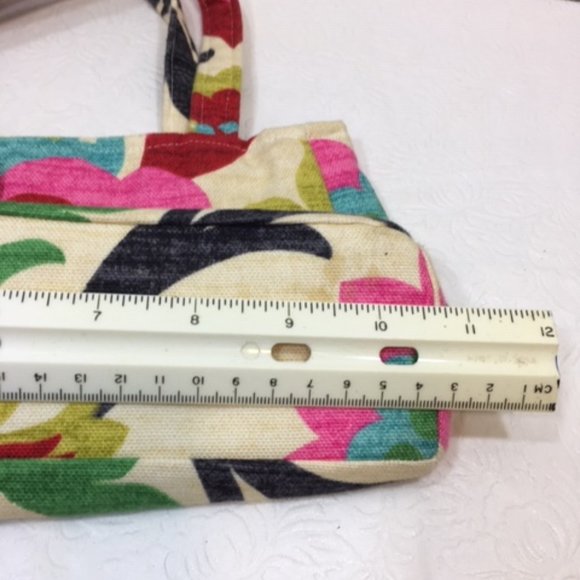 Multicolor Floral Linen Cotton Stylish Handbag Button Closure  11"x3"x6" - Picture 8 of 12